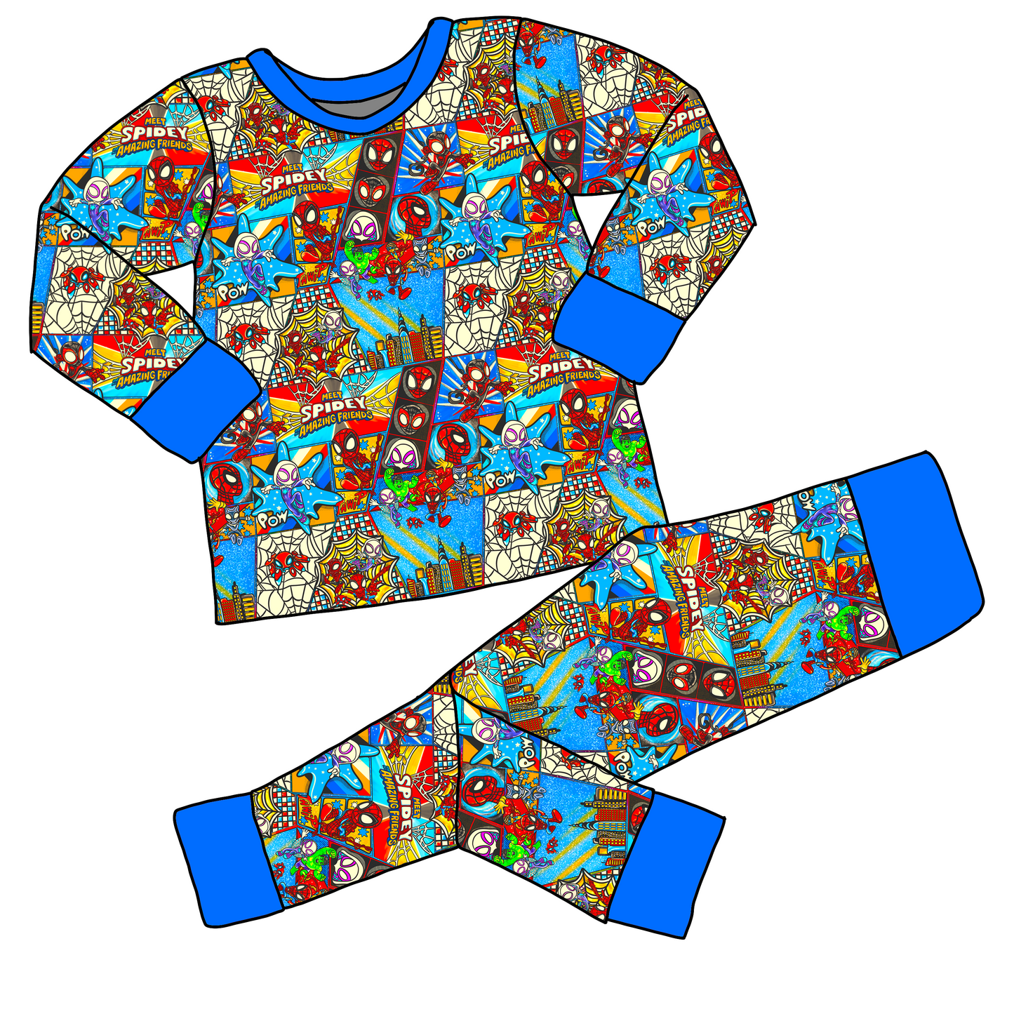 RTS Long Sleeve and Pants Pajama Set - BLUE Spidey BLUE