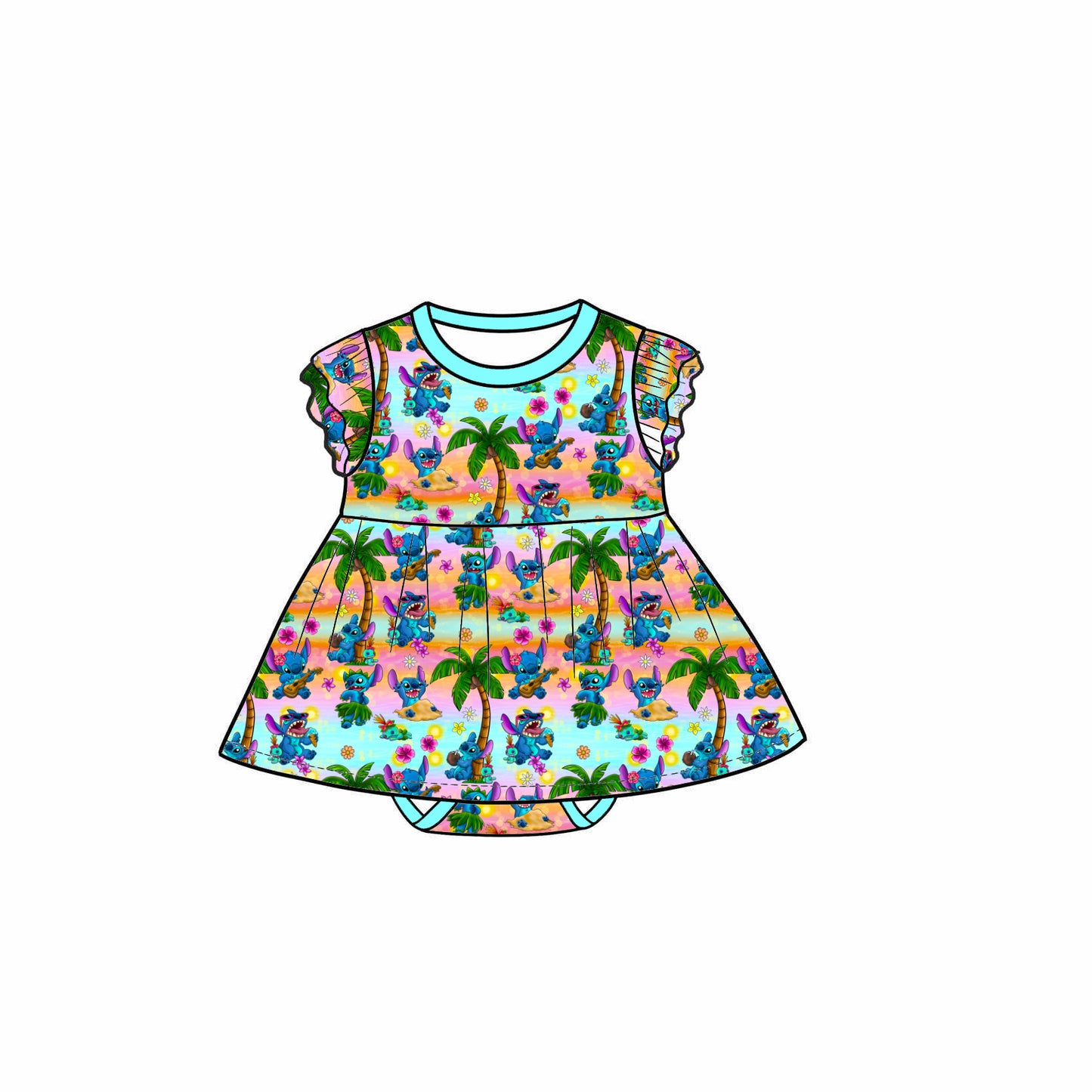 RTS Flutter Sleeve Bodysuit Twirl - Aloha Summer