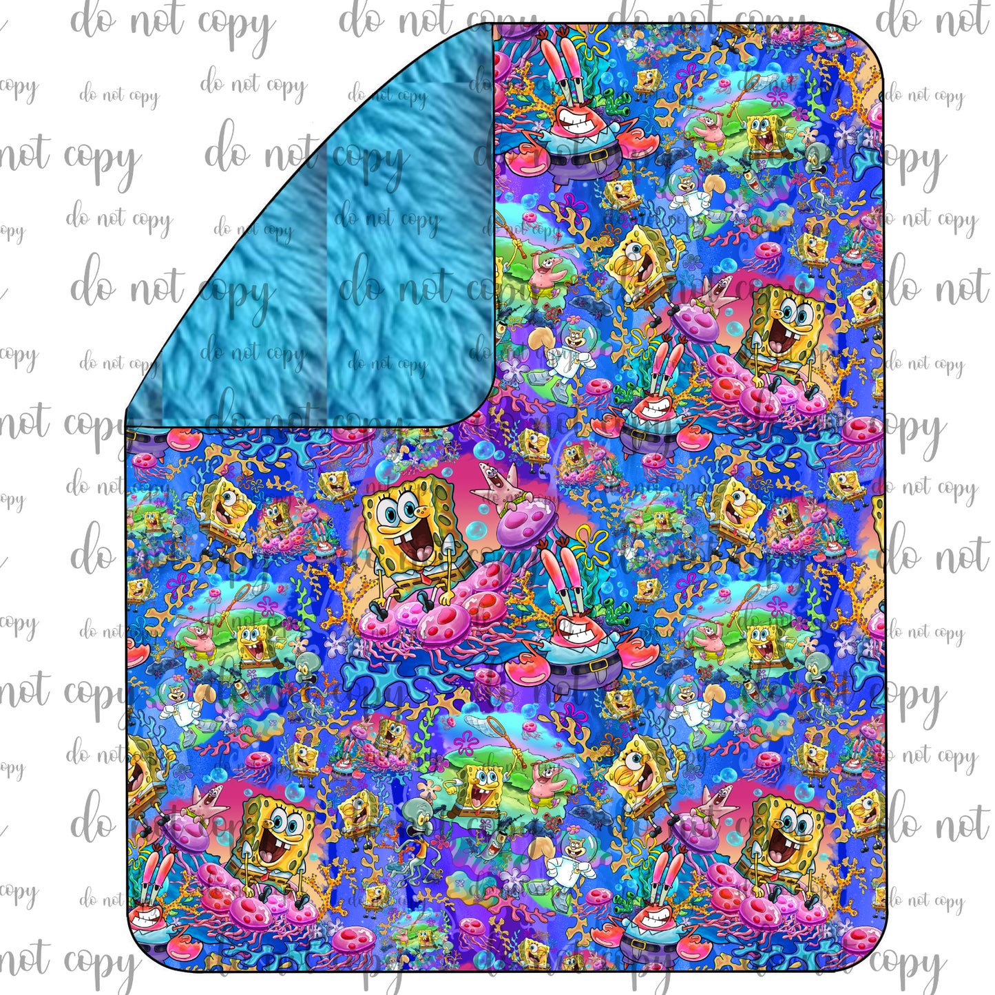 RTS 30x40 Toddler plush backed bamboo blanket - Jellyfish Fields