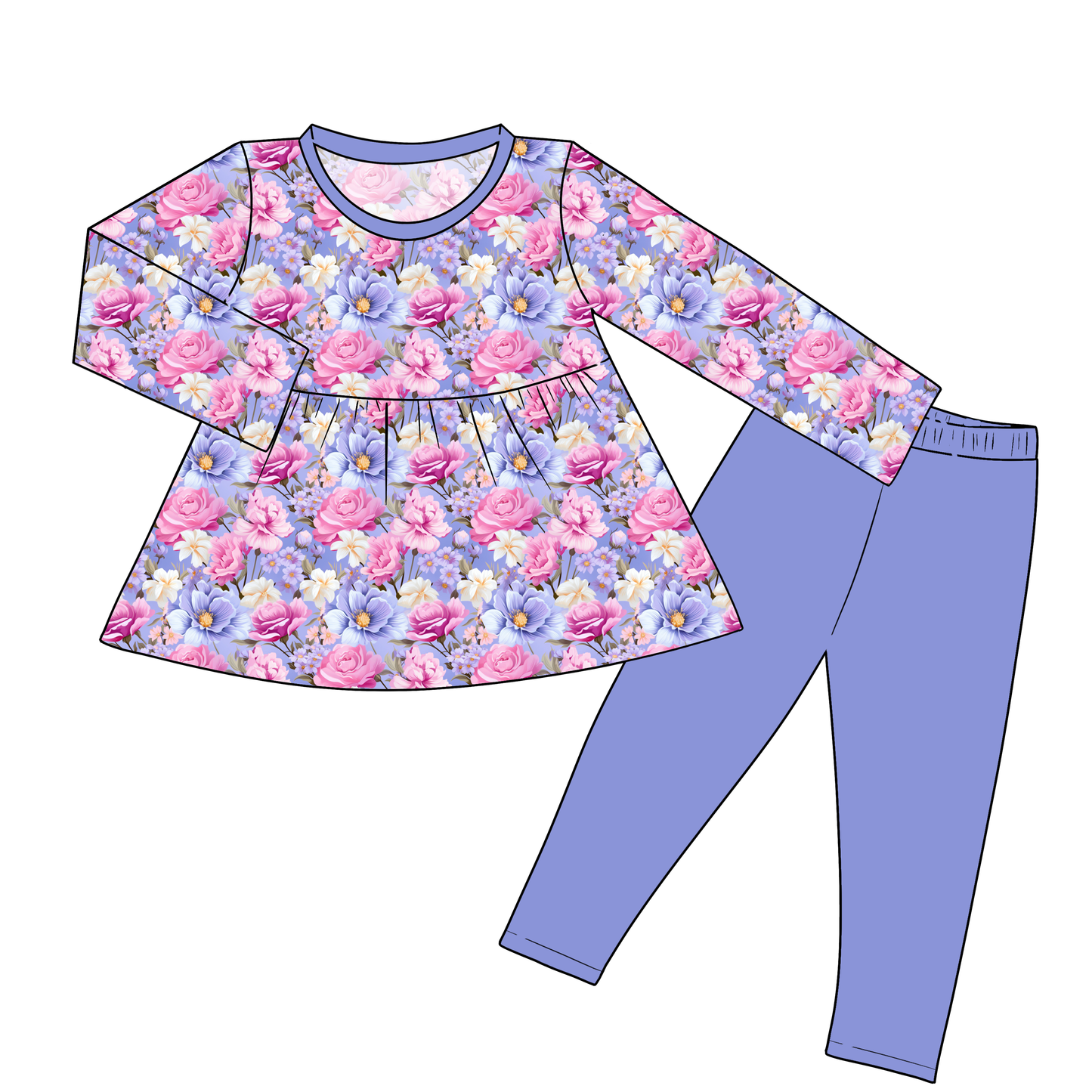 SEPT Pre-Order Long Sleeve Peplum and leggings - Blooming Beauty