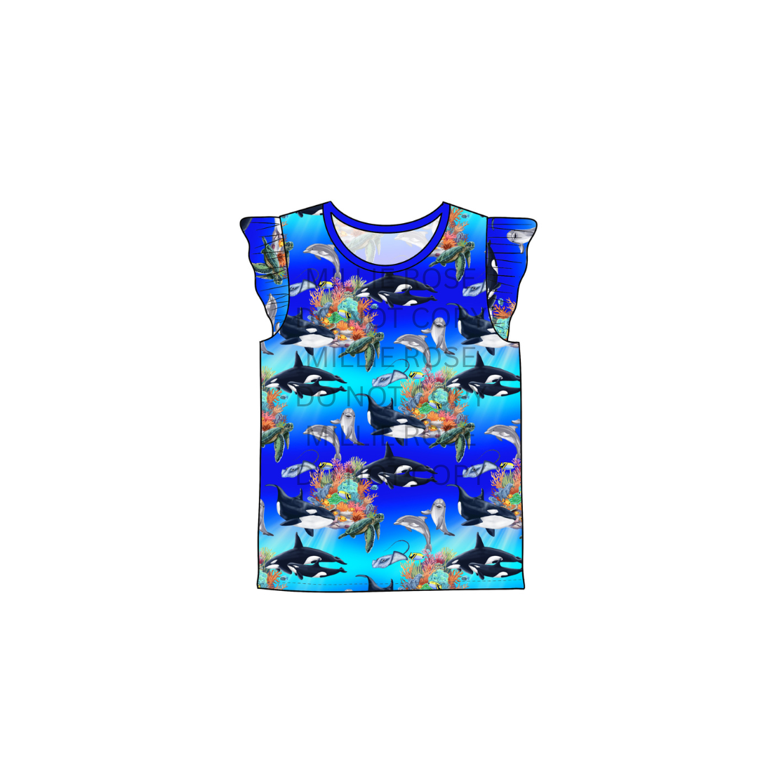 RTS Flutter Sleeve Tee - Ocean Blue