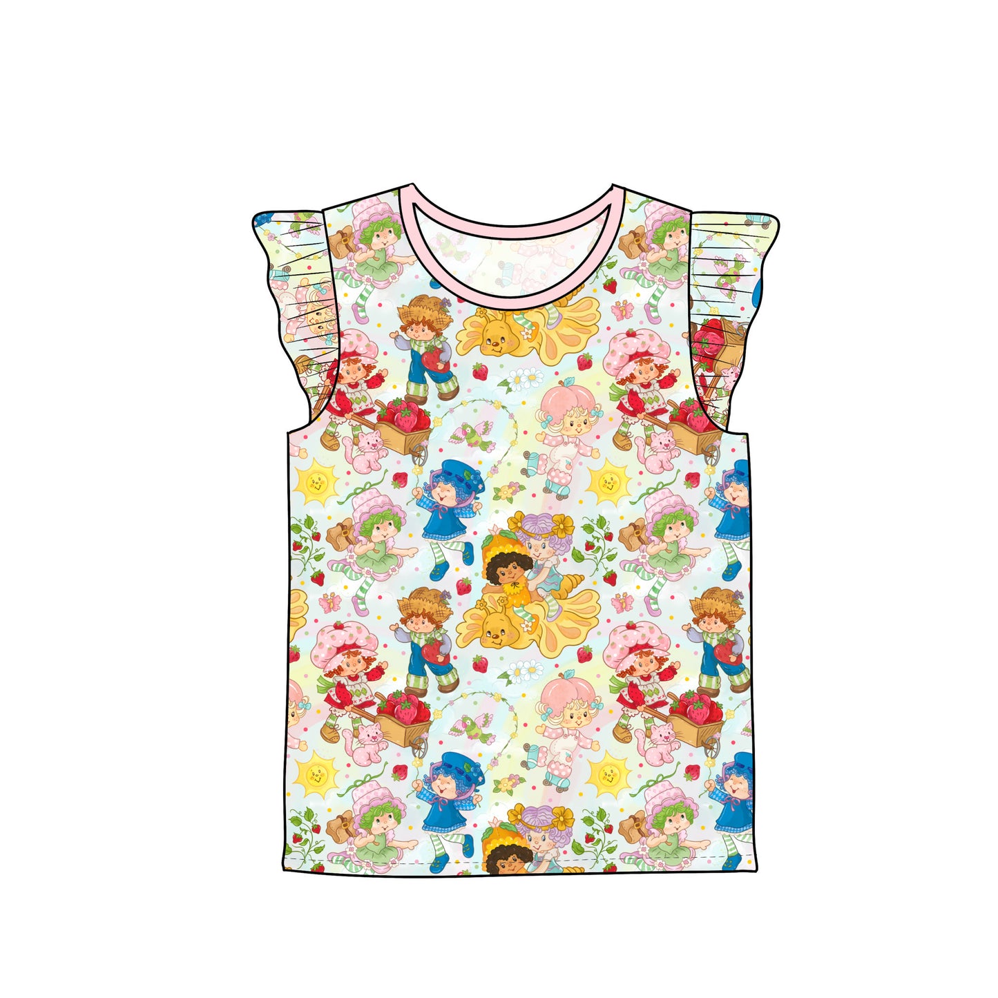 July Pre-Order Flutter Sleeve Tee - Vintage Strawberry