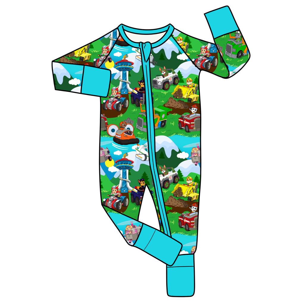 FEB Pre-Order Bamboo Convertible Zip Romper - Rescue Patrol