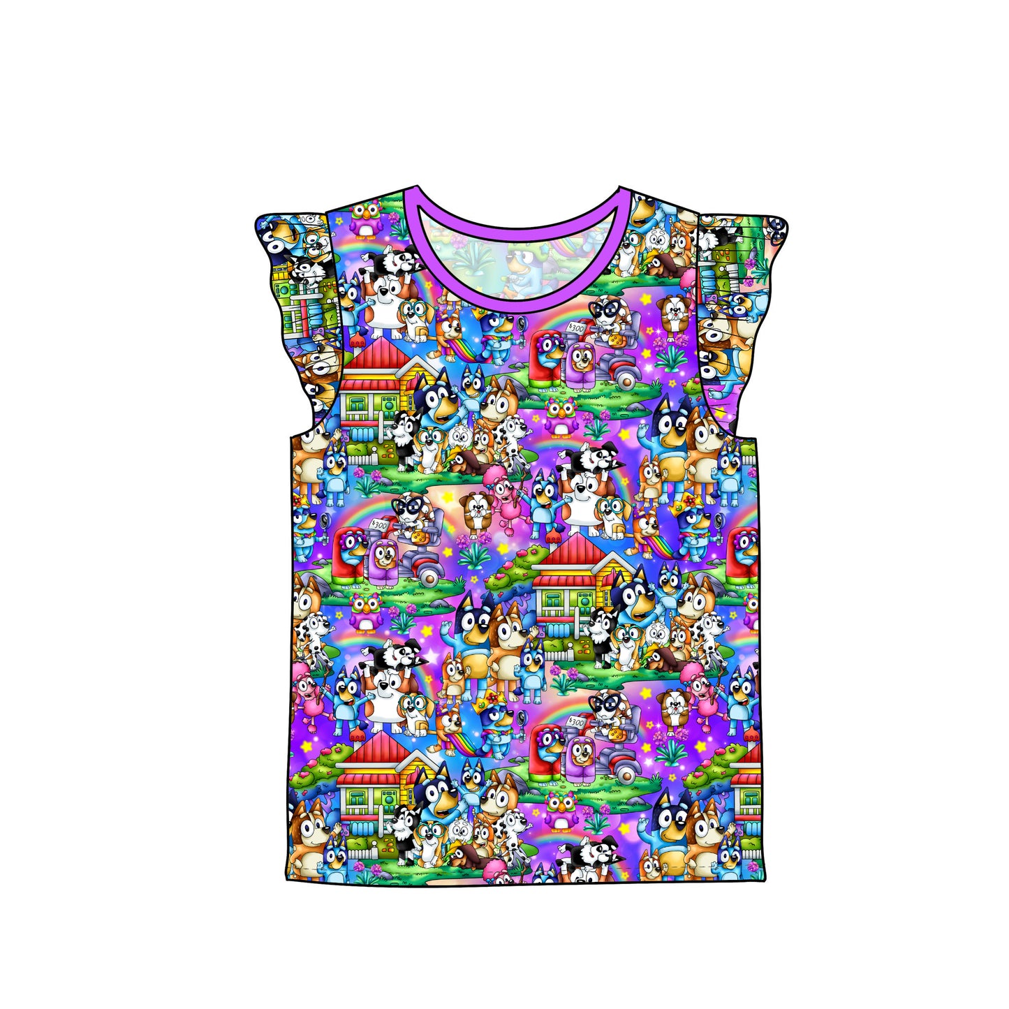 RTS Flutter Sleeve Tee - Rainbow Dogs
