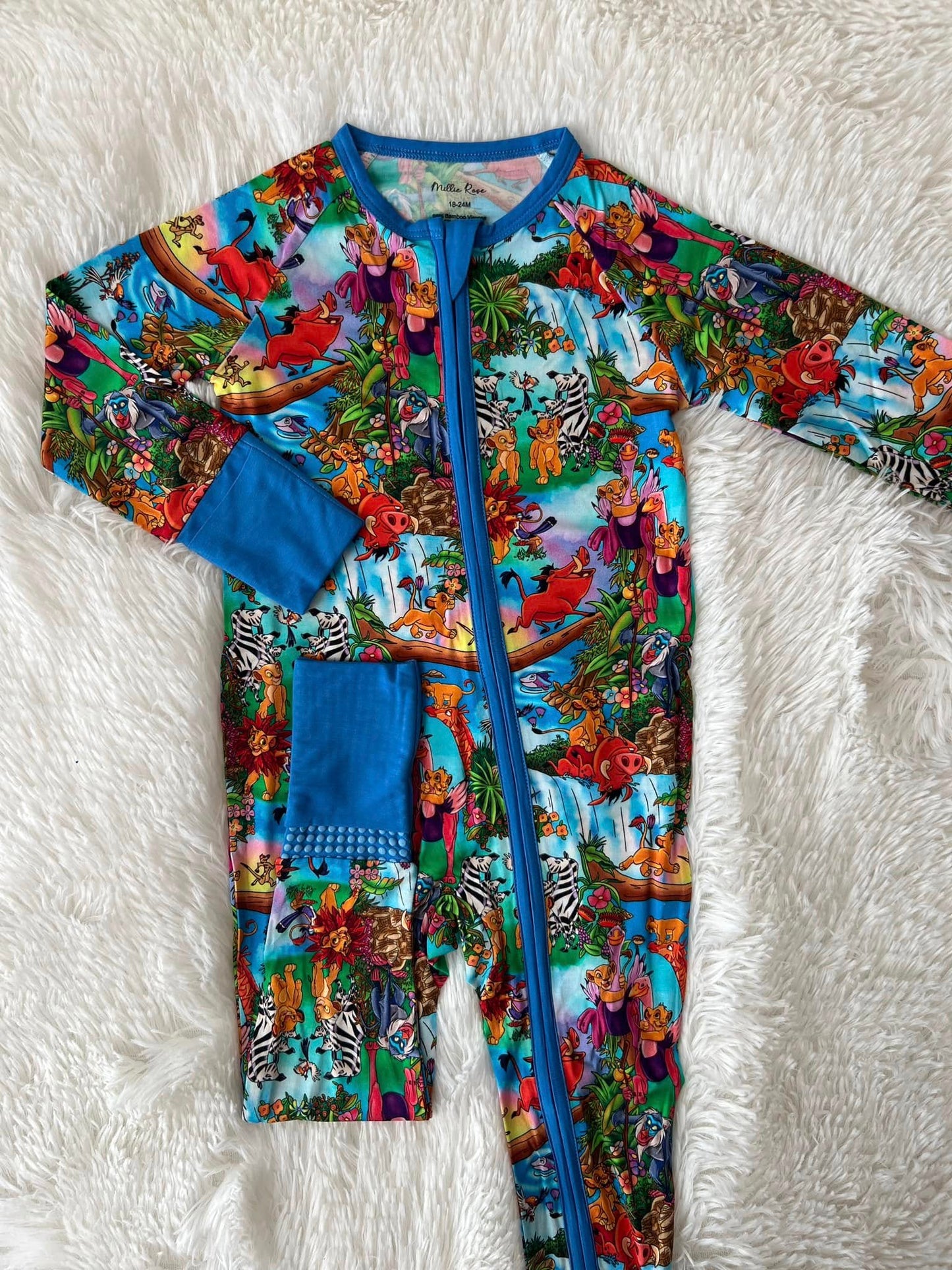 April Pre-Order Bamboo Convertible Zip Romper - BLUE Hakuna Matata BLUE