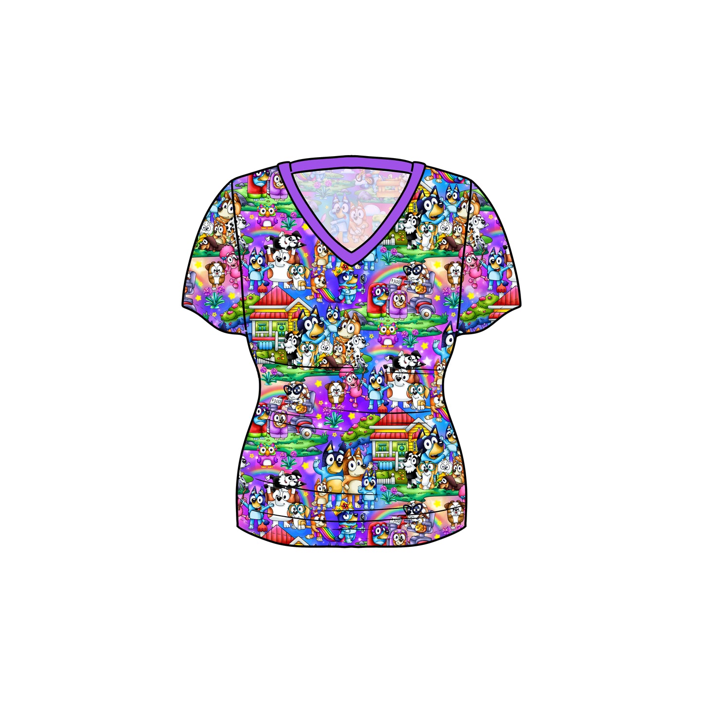 RTS Bamboo Adult V-Neck Tee - Rainbow Dogs