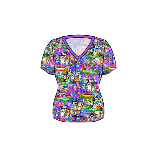 RTS Bamboo Adult V-Neck Tee - Rainbow Dogs