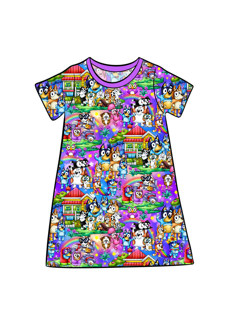 April Pre-order Kid's Lounge Gown - Rainbow Dogs