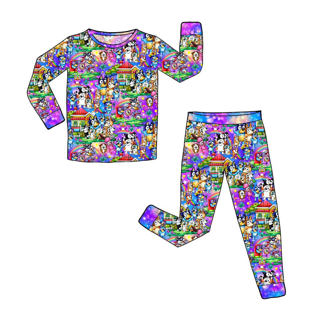 RTS Long Sleeve and Pants Pajama Set - Rainbow Dogs