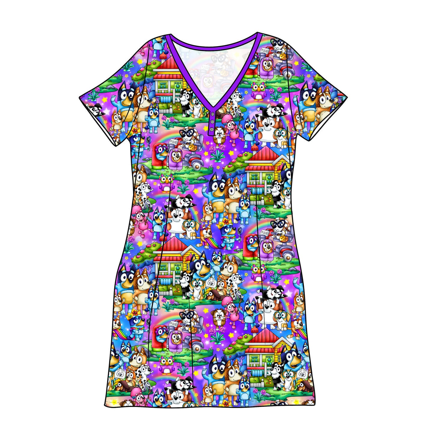 April Pre-Order Bamboo Adult Sleep Gown - Rainbow Dogs