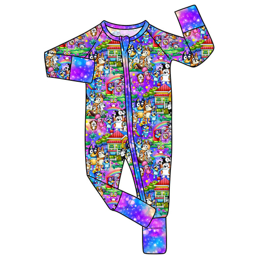 April Pre-Order Bamboo Convertible Zip Romper - Rainbow Dogs