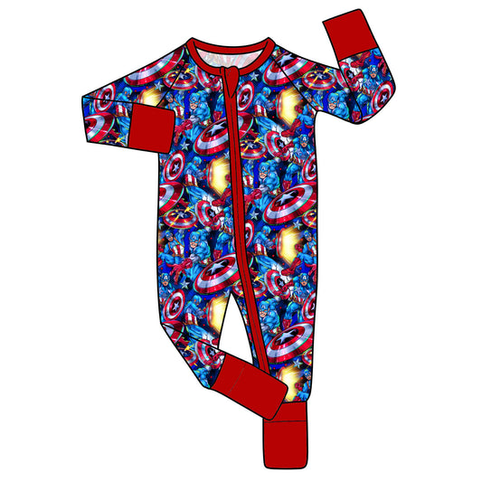 June Pre-Order Bamboo Convertible Zip Romper - American Hero