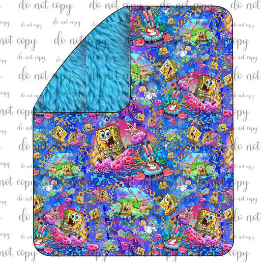 RTS 30x40 Toddler plush backed bamboo blanket - Jellyfish Fields