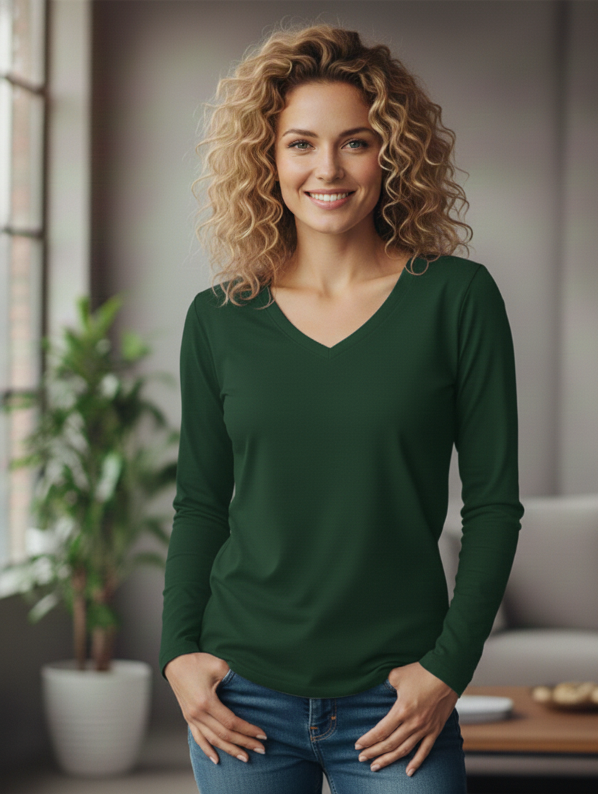 RTS Women's V-NECK Long Sleeve Bamboo Adult Tees