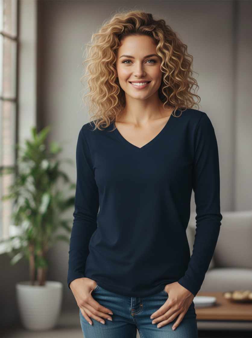 RTS Women's V-NECK Long Sleeve Bamboo Adult Tees