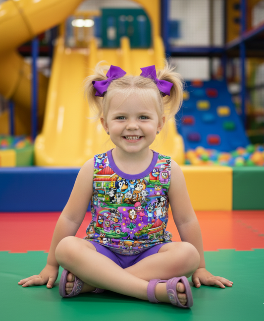 April Pre-Order Sleeveless Peplum and Shorts - Rainbow Dogs