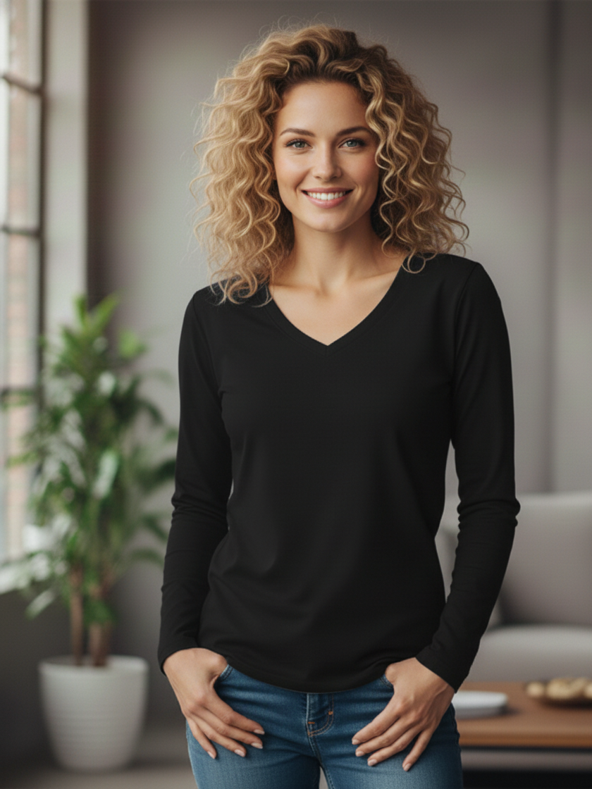 RTS Women's V-NECK Long Sleeve Bamboo Adult Tees