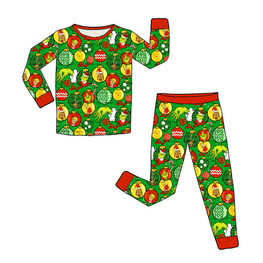 Nov Pre-Order Bamboo Long Sleeve and Pants Pajama Set - Green Balls
