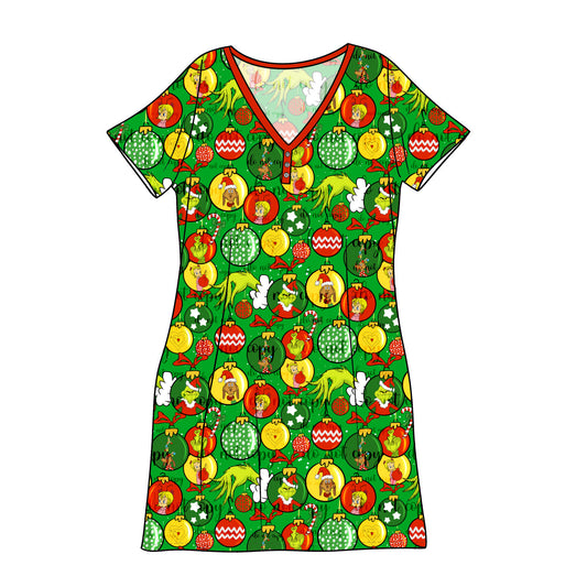 Nov Pre-Order Bamboo Adult Sleep Gown - Green Balls