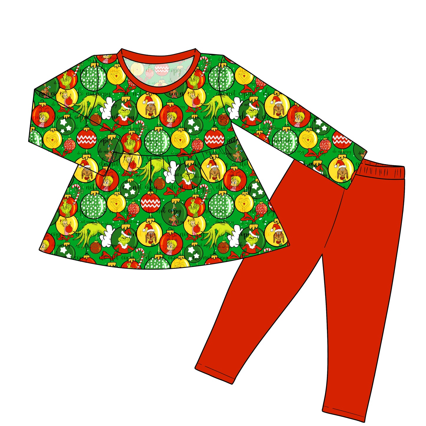 Nov Pre-Order Long Sleeve Bamboo Peplum with Leggings - Green Balls