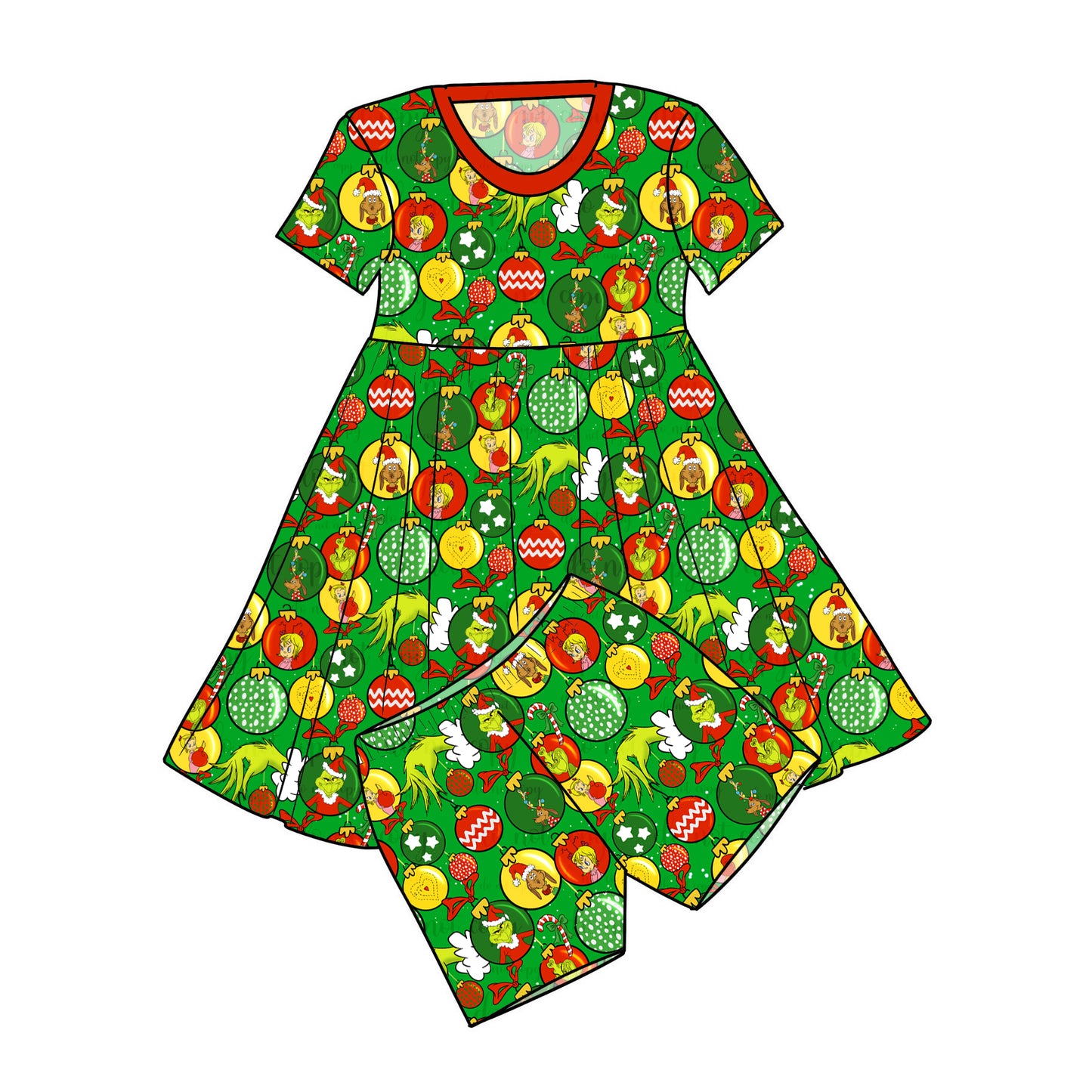 Nov Pre-order Twirl Dress with Shorts - Green Balls