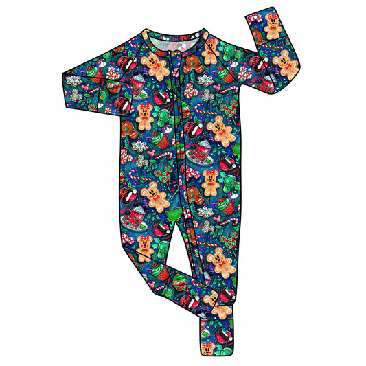 Nov Pre-Order Bamboo Convertible Zip Romper - Holiday Mouse Treats