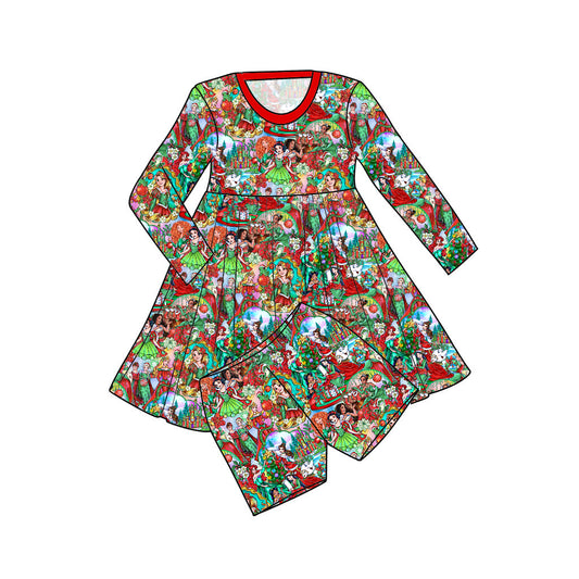 RTS LONG SLEEVE Bamboo Twirl with Shorts - XMas Princesses