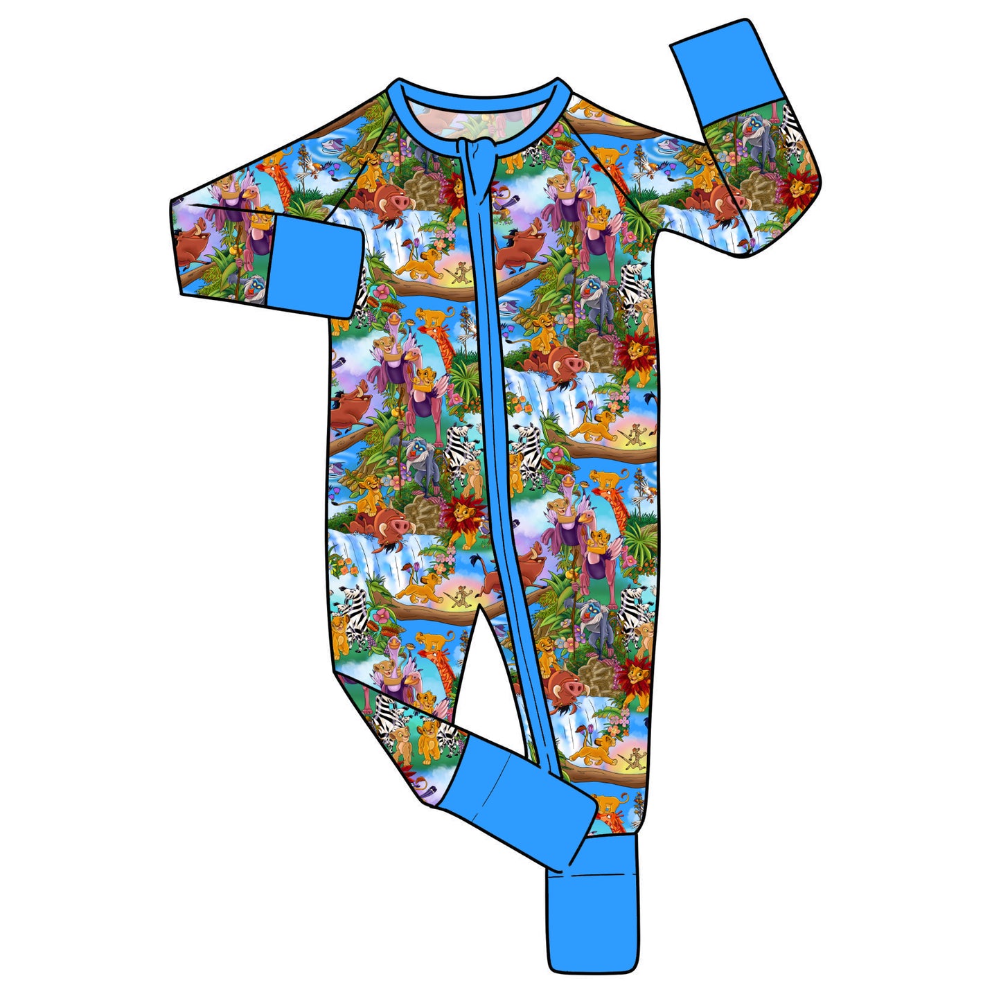 April Pre-Order Bamboo Convertible Zip Romper - BLUE Hakuna Matata BLUE