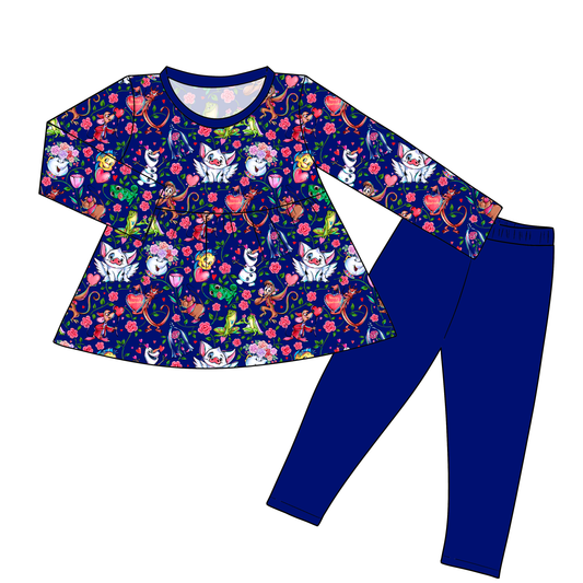 Feb Pre-Order Long Sleeve Bamboo Peplum with Leggings - Valentines Princesses Sidekicks