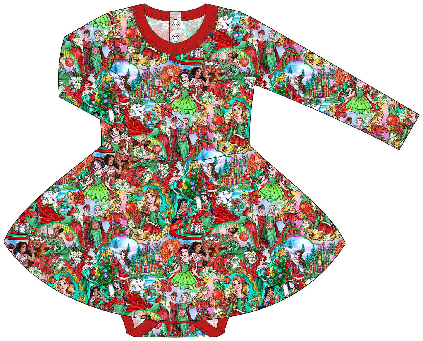 RTS Long Sleeve Bodysuit Twirl - Xmas Princesses