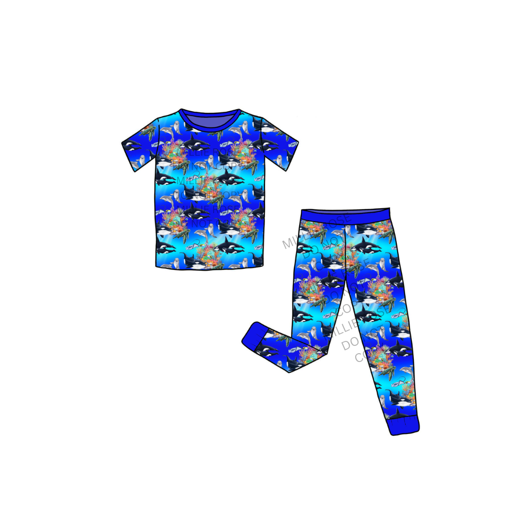 RTS Short Sleeve and Pants Pajama Set - Ocean Blue