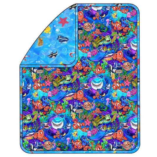 RTS Triple Layer Quilted Bamboo Blanket - Fish are friends