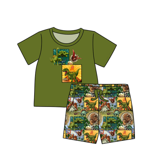 July Pre-Order Tee and Shorts Bamboo Daywear - Panel Dinos