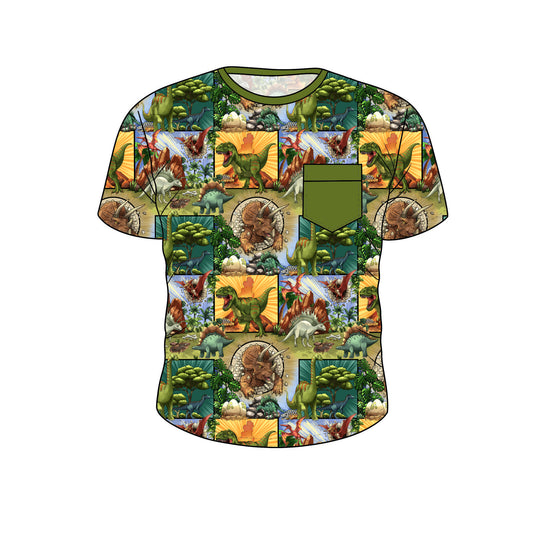 July Pre-Order Bamboo Short Sleeve Pocket Tee - Panel Dino