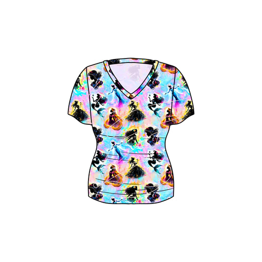 SUMMER SALE! RTS Bamboo Adult  V-Neck Tee - Pink Silhouettes