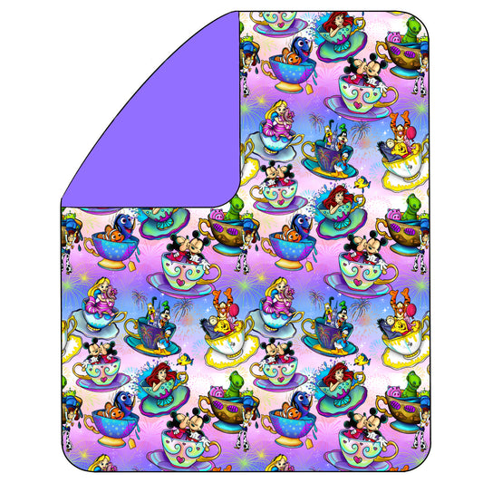 June Pre-Order Double Layer Quilted Bamboo Blanket - Purple Teacups