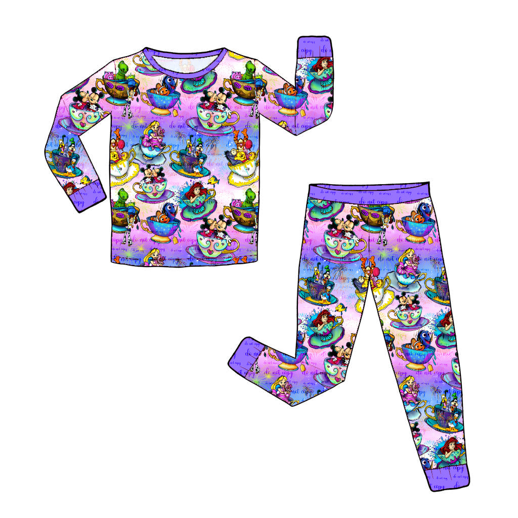 June Pre-Order Bamboo Long Sleeve and Pants Pajama Set - Purple Teacups