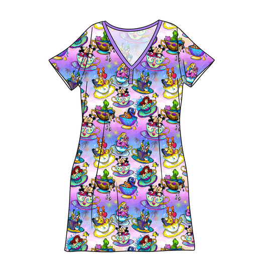 June Pre-Order Bamboo Adult Sleep Gown - Purple Teacups