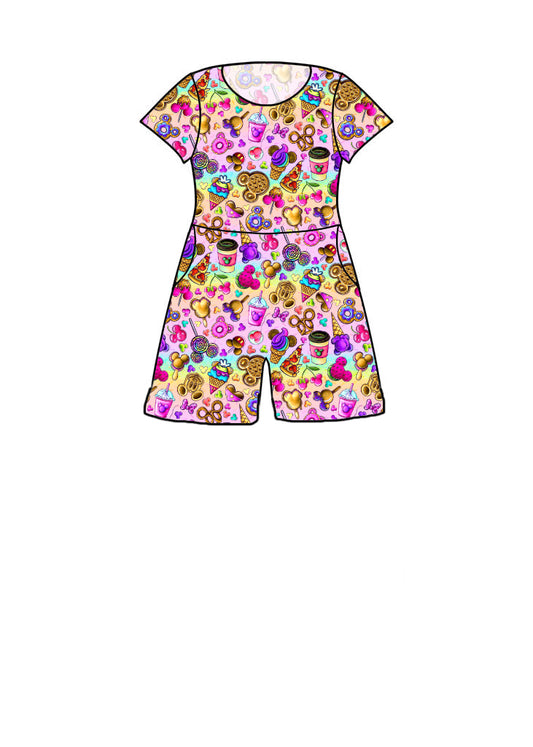 May Pre-Order Shorts Romper - Snacks