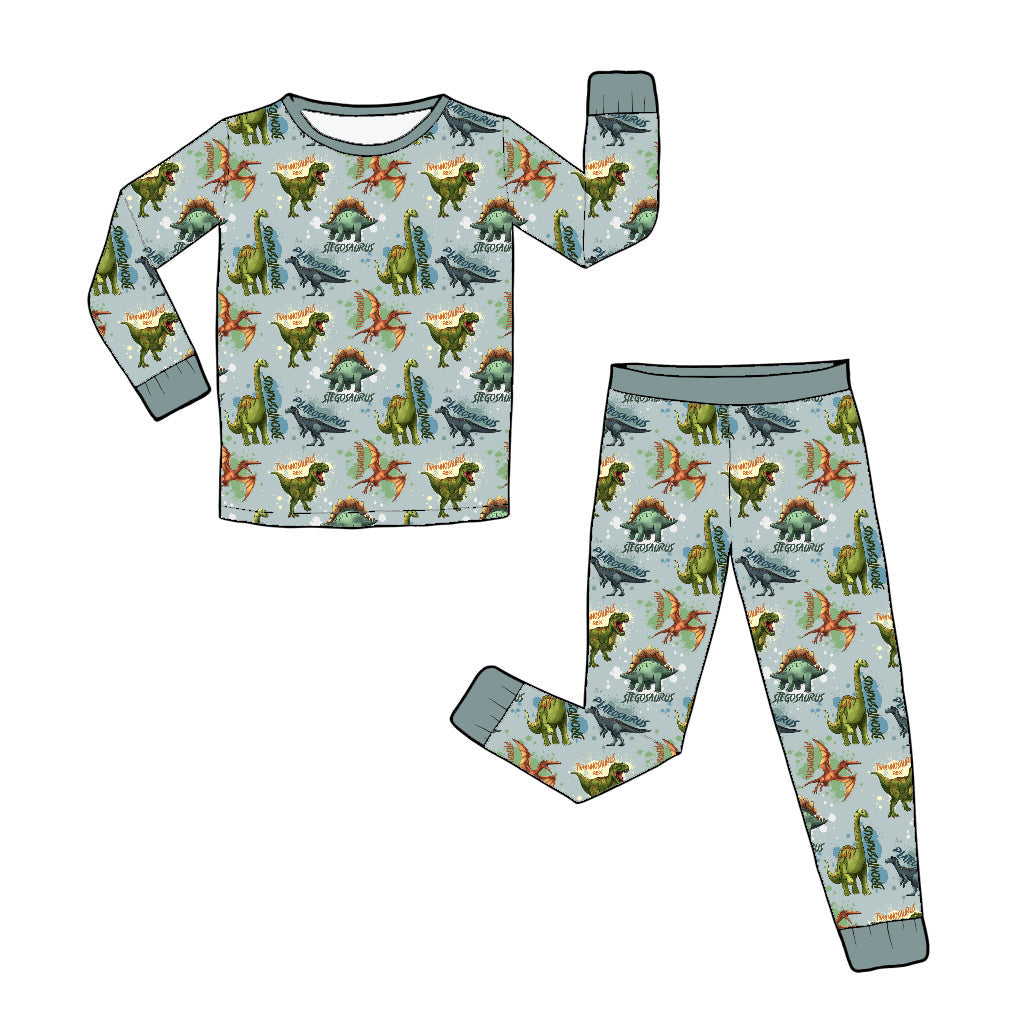 July Pre-Order Bamboo Long Sleeve and Pants Pajama Set - Splatter Dinos