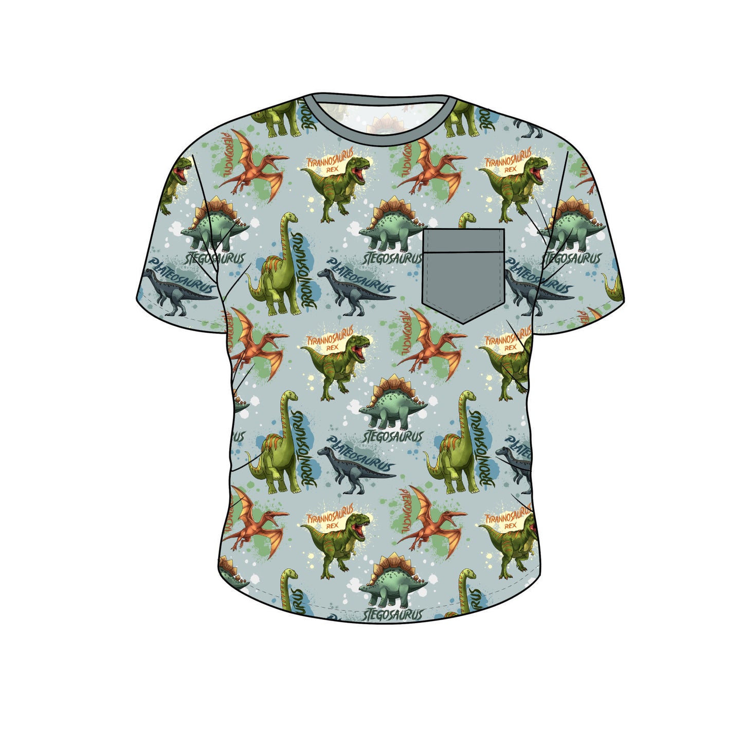 July Pre-Order Bamboo Short Sleeve Pocket Tee - Splatter Dino