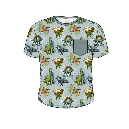 July Pre-Order Bamboo Short Sleeve Pocket Tee - Splatter Dino