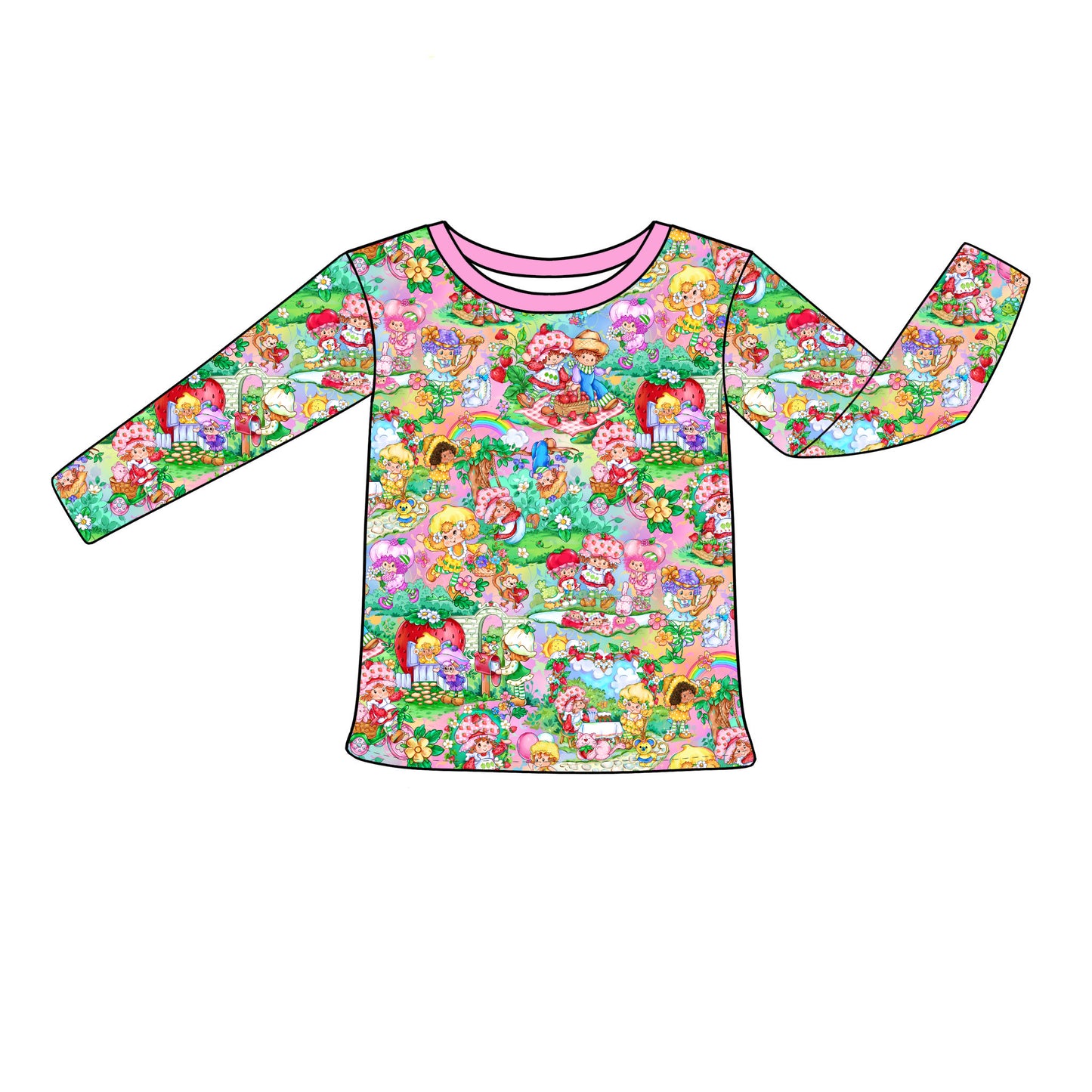 RTS (girl's/unisex) Bamboo Long Sleeve Tee - Strawberry Surprise
