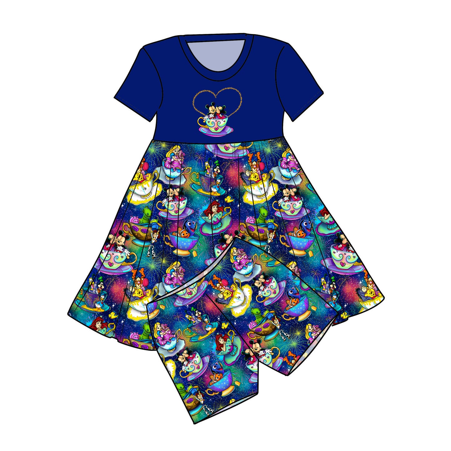 June Pre-order Graphic Twirl Dress with Shorts - Blue Teacups