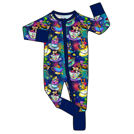 June Pre-Order Bamboo Convertible Zip Romper - Blue Teacups