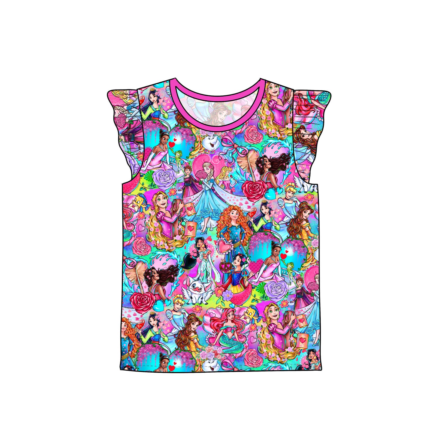 Feb Pre-Order Flutter Sleeve Tee - Valentines Princesses