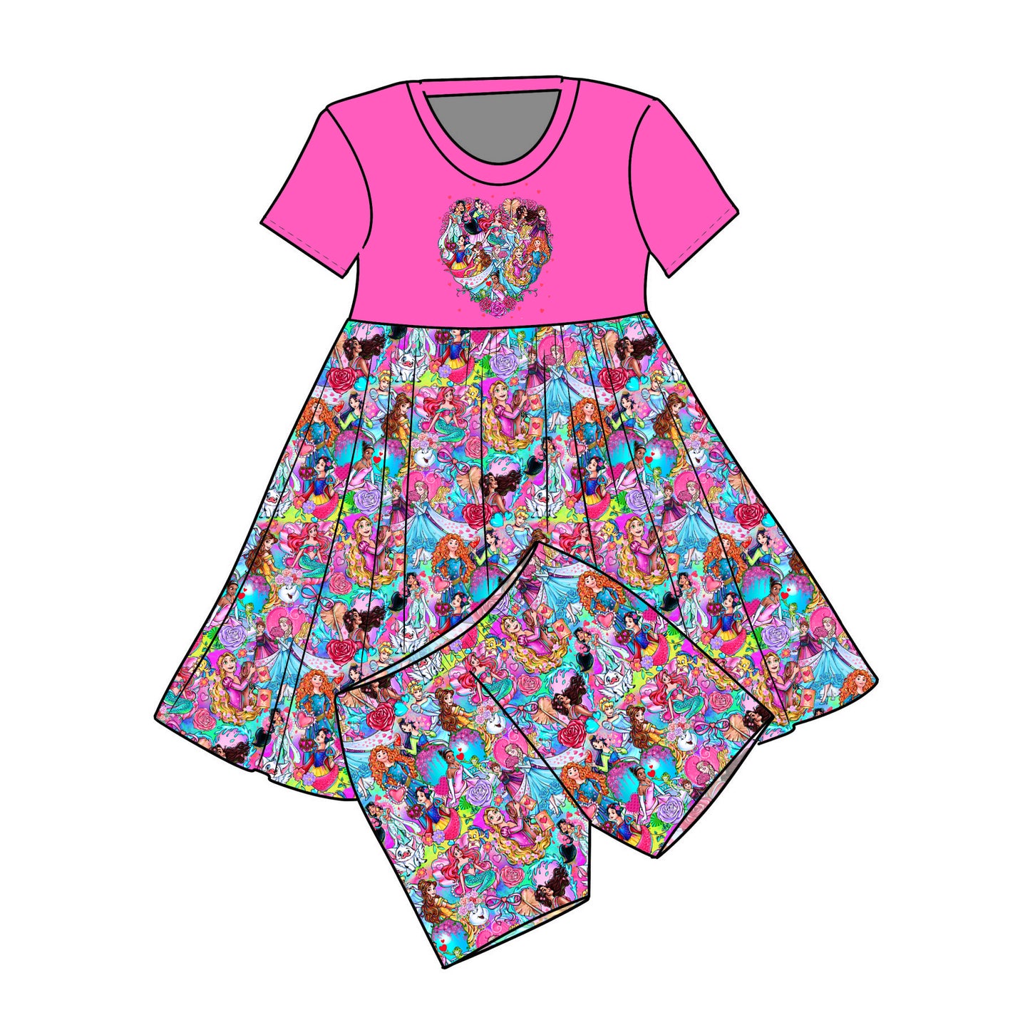 Feb Pre-order Graphic Twirl Dress with Shorts - Valentines Princesses