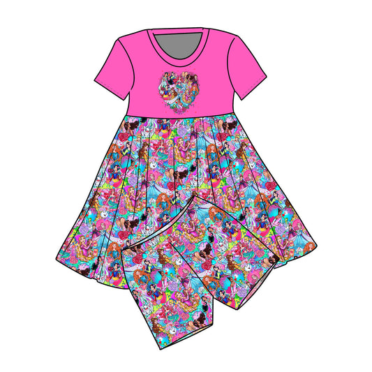 Feb Pre-order Graphic Twirl Dress with Shorts - Valentines Princesses