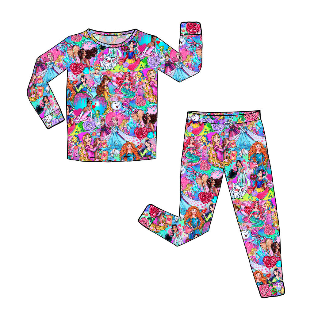 Feb Pre-Order Bamboo Long Sleeve and Pants Pajama Set - Valentines Princesses