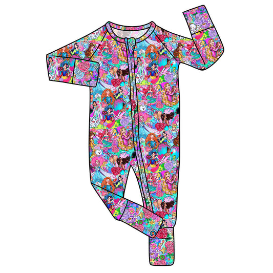 Feb Pre-Order Bamboo Convertible Zip Romper - Valentines Princesses
